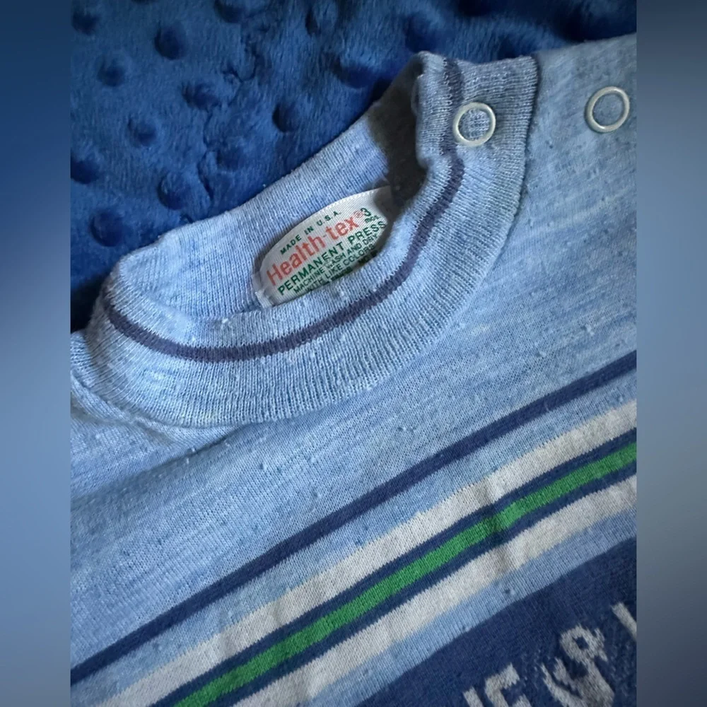 Health-tex 70’s Vintage Baby Blue Striped Soft Shirt and Shorts